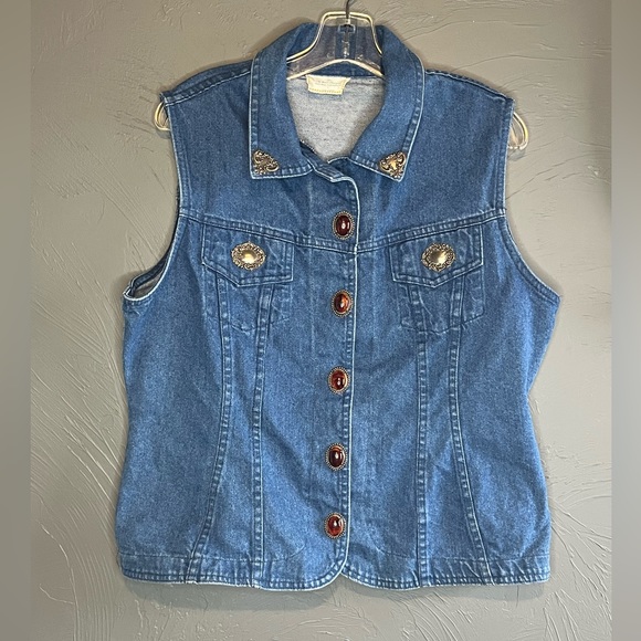 Vintage The Brass Menagerie “denim” vest women’s size L - Picture 9 of 11